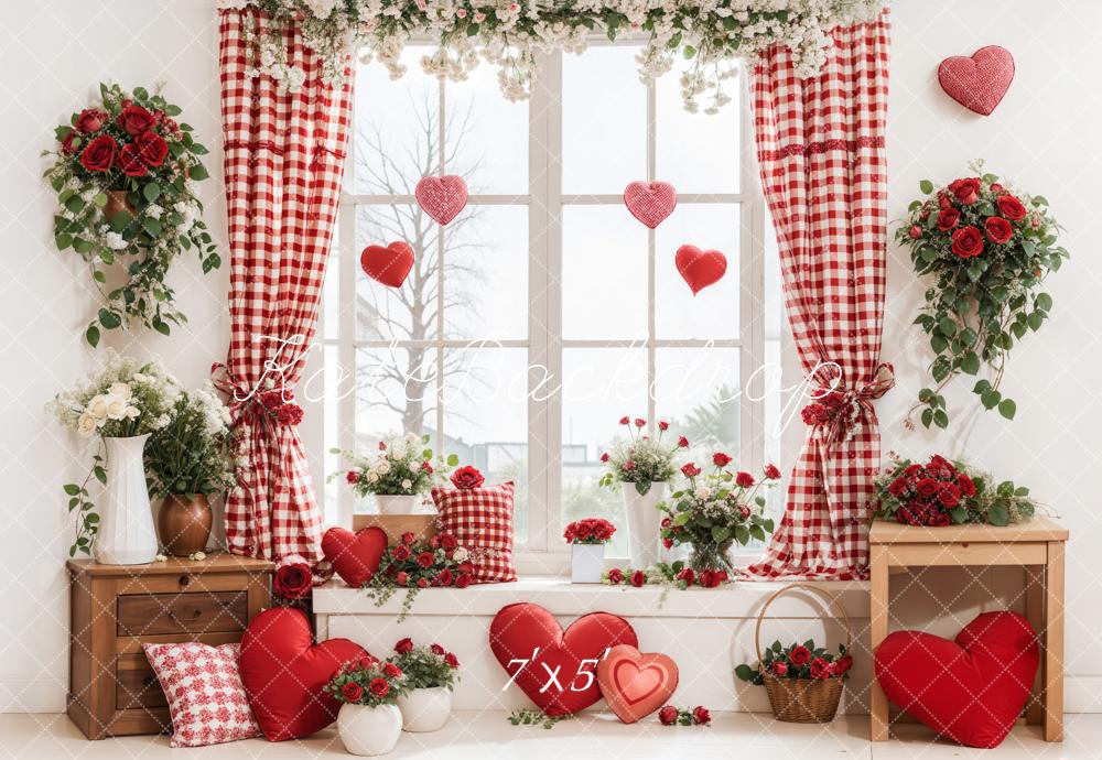 Kate Saint Valentin Fenêtre Fleurs Rouge Toile de fond conçue par Emetselch - Kate Backdrop FR
