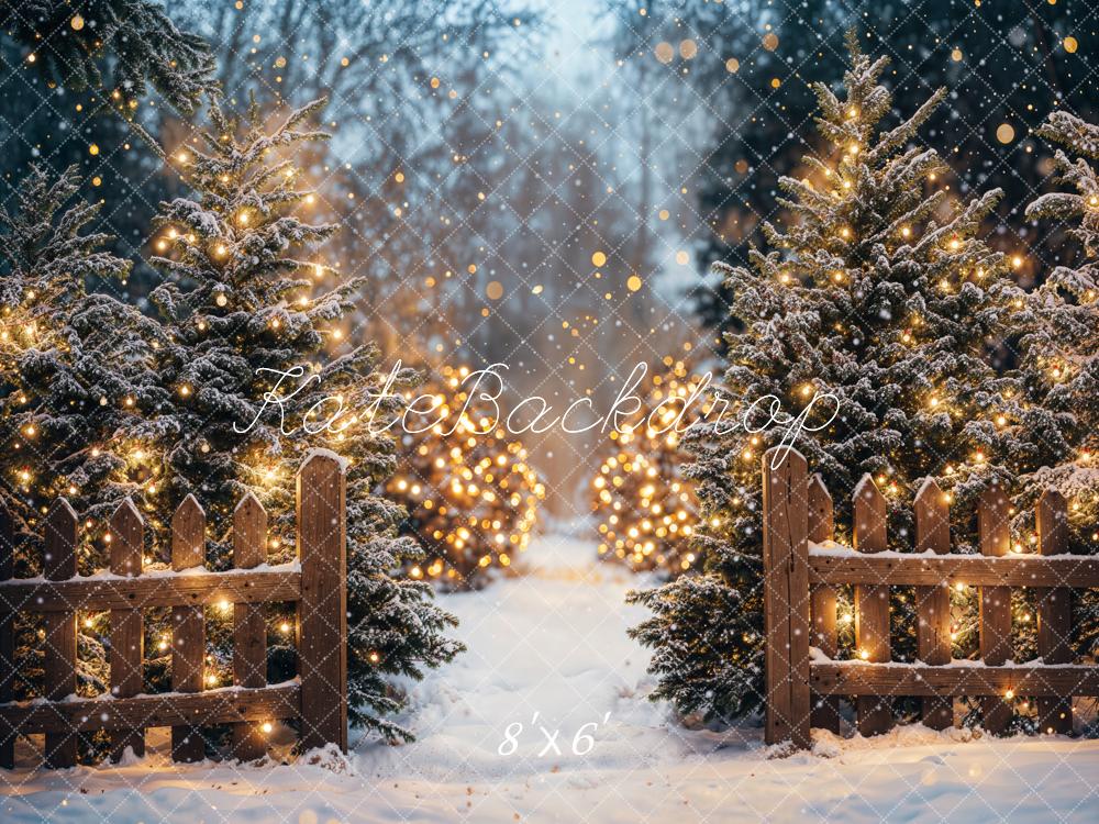 Kate Noël Forêt Neige Lumières Extérieur Toile de fond conçue par Emetselch - Kate Backdrop FR