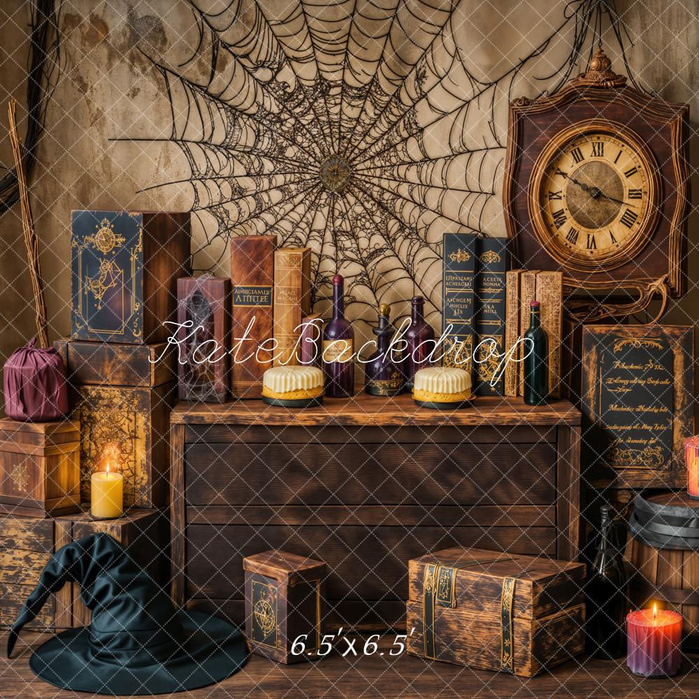 Kate Halloween Sorcière Toile d'araignée Horloge Toile de fond conçue par Emetselch - Kate Backdrop FR