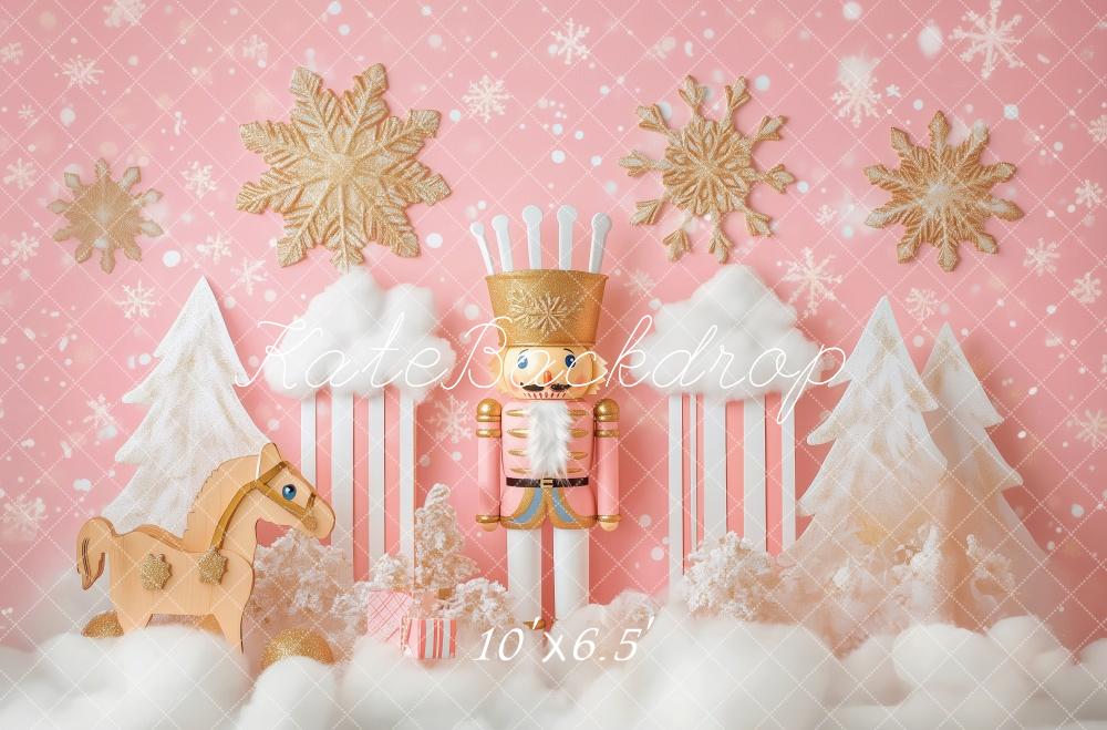 Kate Noël Casse-Noisette Rose Neige Hiver Toile de fond conçue par Patty Robert - Kate Backdrop FR