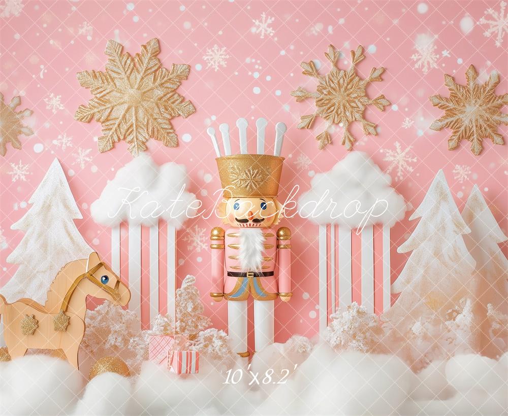 Kate Noël Casse-Noisette Rose Neige Hiver Toile de fond conçue par Patty Robert - Kate Backdrop FR