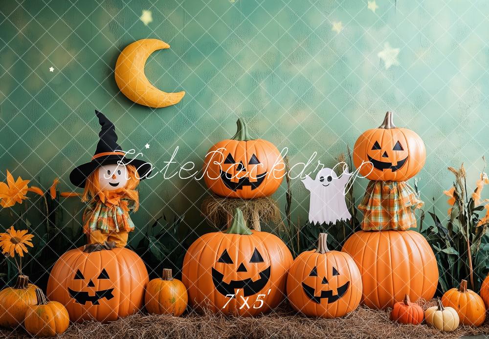 Kate Halloween Citrouilles Épouvantail Fantôme Toile de fond conçue par Patty Robert - Kate Backdrop FR