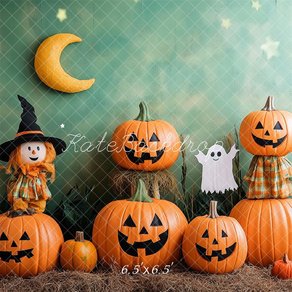 Kate Halloween Citrouilles Épouvantail Fantôme Toile de fond conçue par Patty Robert - Kate Backdrop FR