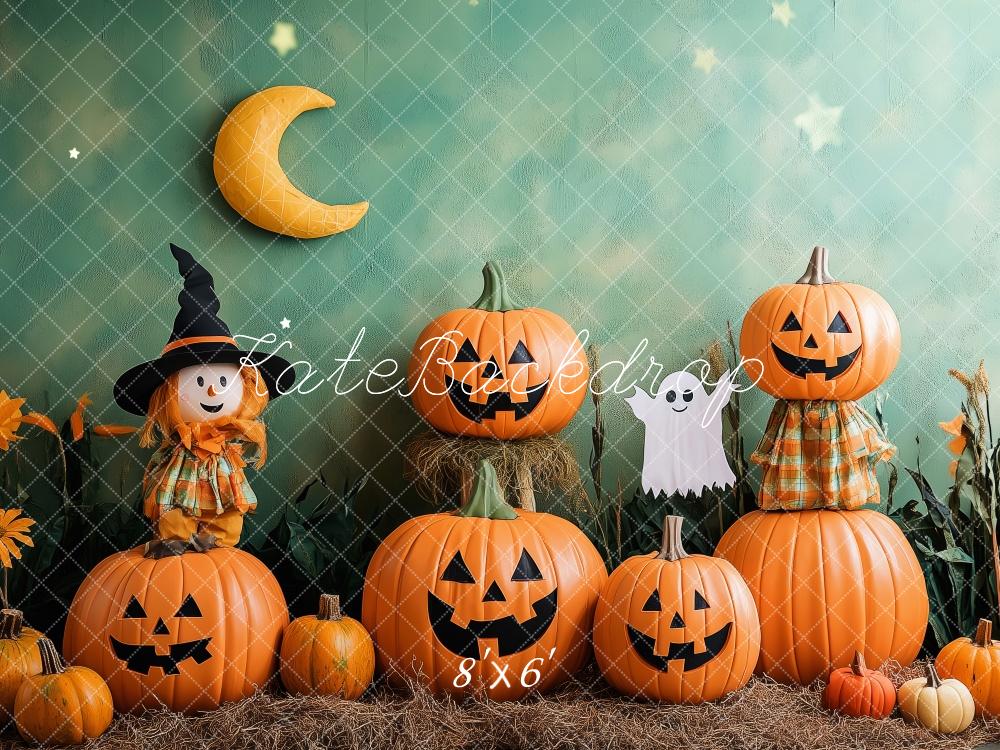 Kate Halloween Citrouilles Épouvantail Fantôme Toile de fond conçue par Patty Robert - Kate Backdrop FR