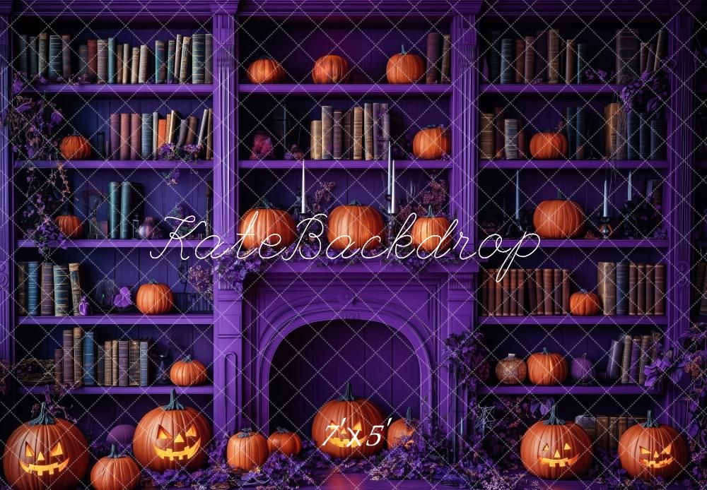 Kate Halloween Violet Bibliothèque Citrouille Livres Toile de fond conçue par Patty Robert - Kate Backdrop FR