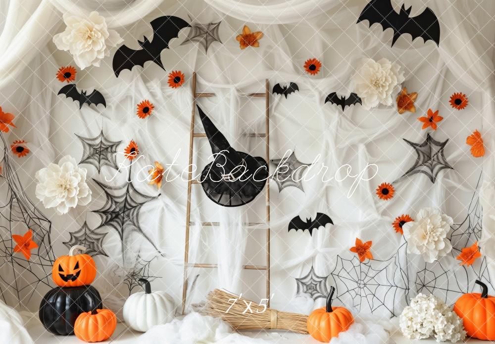 Kate Halloween Blanc Toiles d'araignées Chapeau Toile de fond conçue par Patty Robert - Kate Backdrop FR