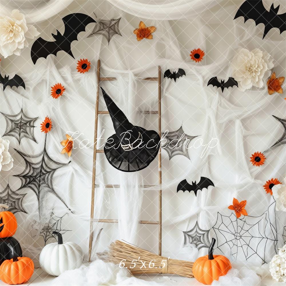 Kate Halloween Blanc Toiles d'araignées Chapeau Toile de fond conçue par Patty Robert - Kate Backdrop FR