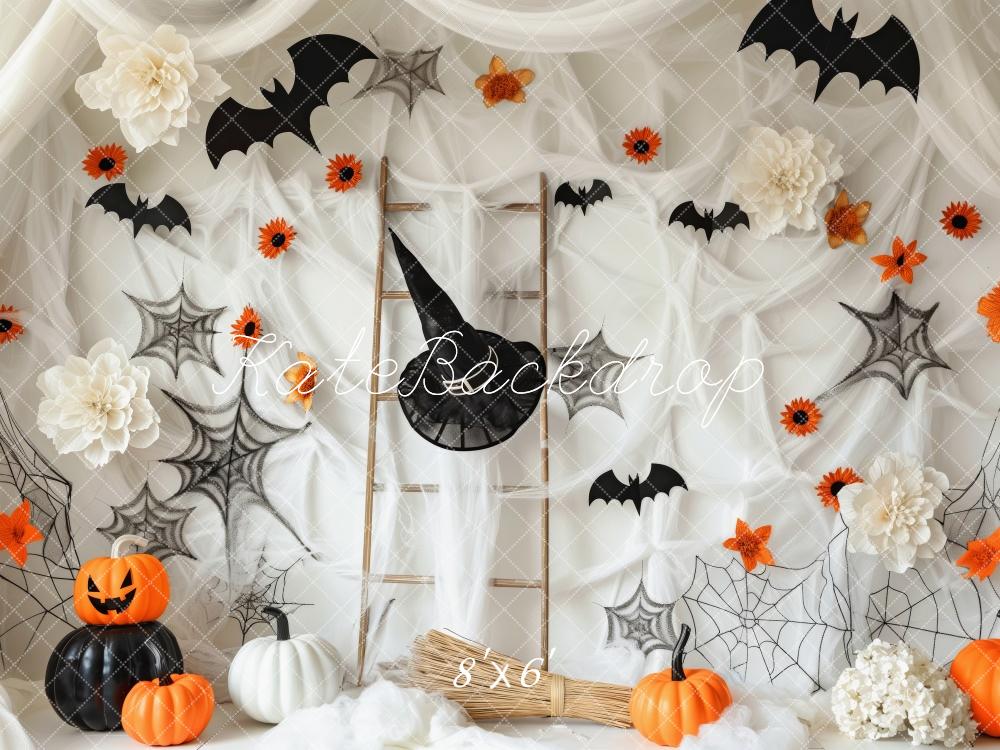Kate Halloween Blanc Toiles d'araignées Chapeau Toile de fond conçue par Patty Robert - Kate Backdrop FR