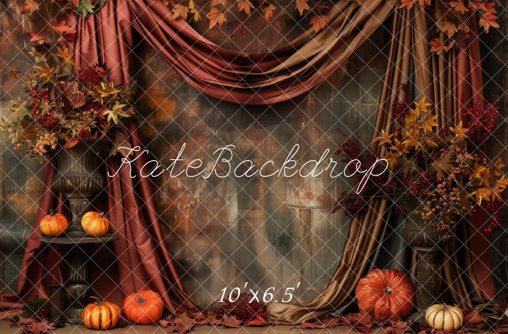 Kate Automne Citrouille Rideaux Rouge Toile de fond conçue par Patty Robert - Kate Backdrop FR