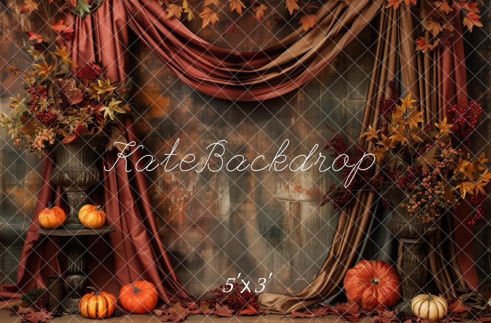 Kate Automne Citrouille Rideaux Rouge Toile de fond conçue par Patty Robert - Kate Backdrop FR