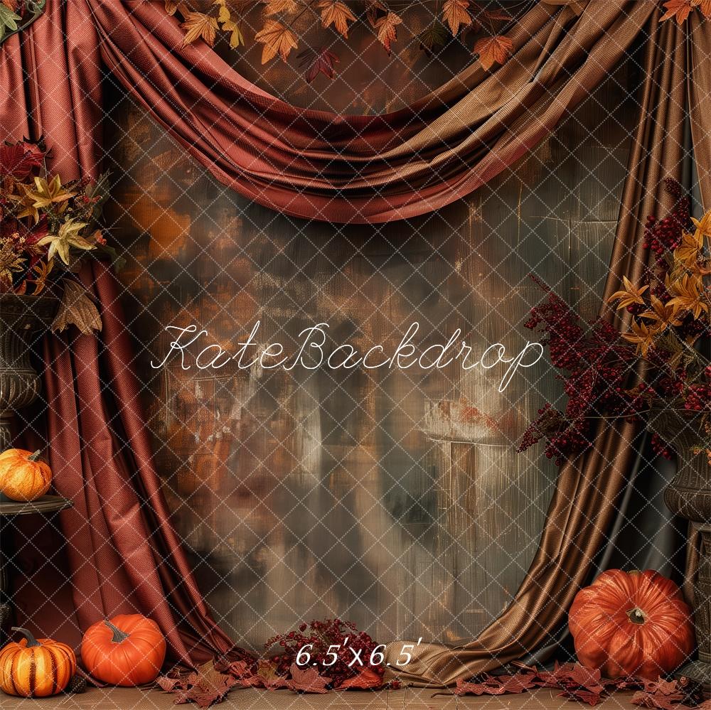 Kate Automne Citrouille Rideaux Rouge Toile de fond conçue par Patty Robert - Kate Backdrop FR