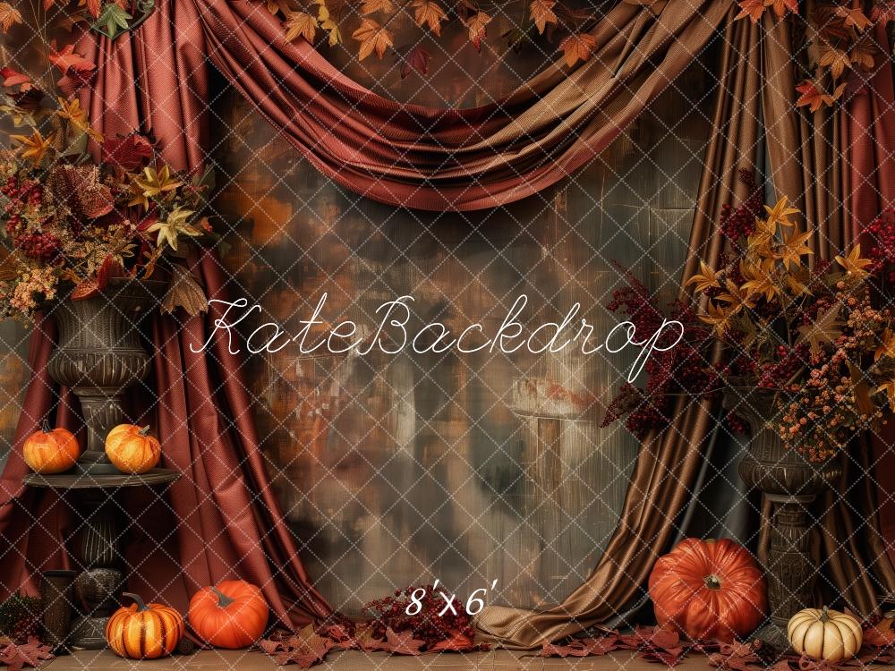 Kate Automne Citrouille Rideaux Rouge Toile de fond conçue par Patty Robert - Kate Backdrop FR