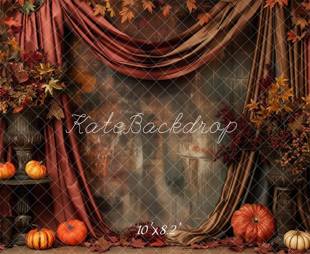 Kate Automne Citrouille Rideaux Rouge Toile de fond conçue par Patty Robert - Kate Backdrop FR