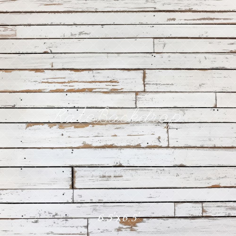 Kate Rustique Blanc Bois Mur Sol Toile de fond conçue par Patty Robert - Kate Backdrop FR