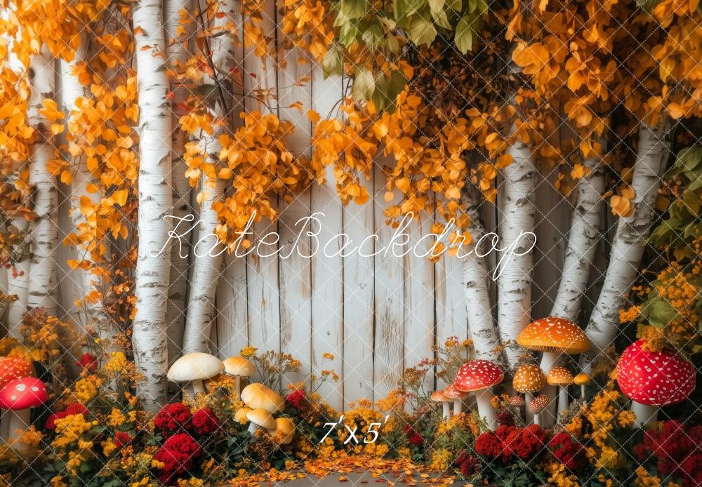 Kate Automne Bouleaux Champignons Toile de fond conçue par Patty Robert - Kate Backdrop FR