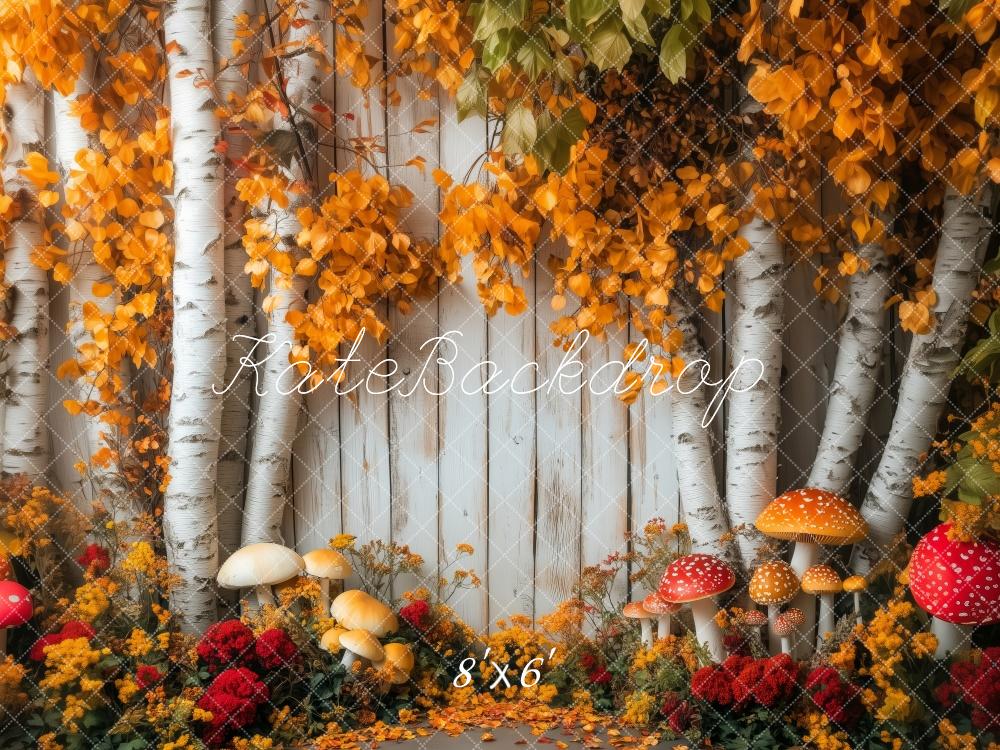 Kate Automne Bouleaux Champignons Toile de fond conçue par Patty Robert - Kate Backdrop FR