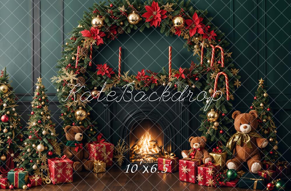 Kate Sapin de Noël Cheminée Ours en peluche Toile de fond conçue par Emetselch - Kate Backdrop FR