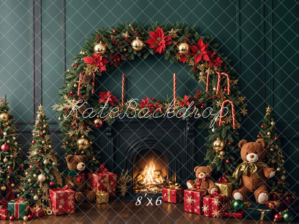Kate Sapin de Noël Cheminée Ours en peluche Toile de fond conçue par Emetselch - Kate Backdrop FR