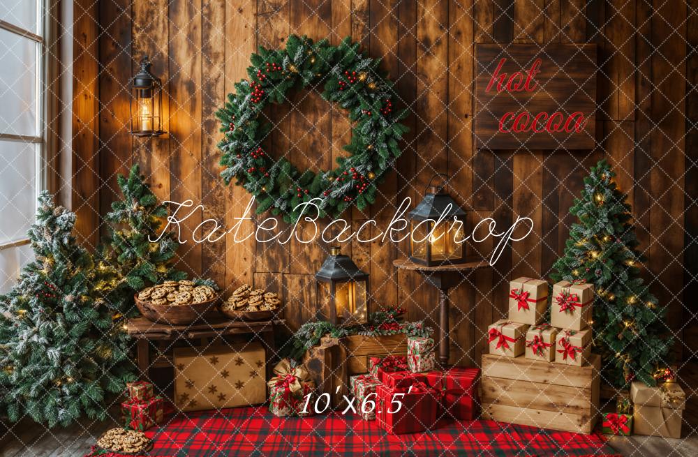 Kate Noël Cadeaux Biscuits Mur en bois Couronne Toile de fond conçue par Emetselch - Kate Backdrop FR