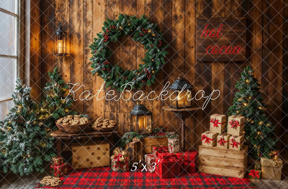 Kate Noël Cadeaux Biscuits Mur en bois Couronne Toile de fond conçue par Emetselch - Kate Backdrop FR