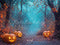 Kate Halloween Citrouille Lanternes Forêt Chemin Toile de fond conçue par Emetselch - Kate Backdrop FR