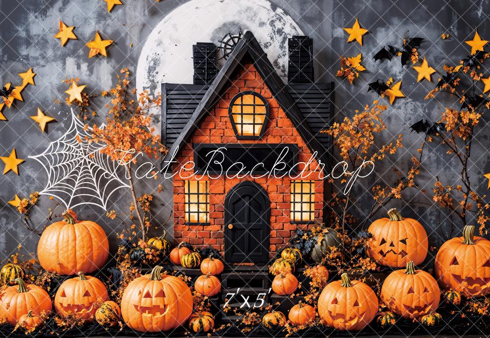 Kate Halloween Étoiles Maison hantée Citrouilles Toile de fond conçue par Emetselch - Kate Backdrop FR