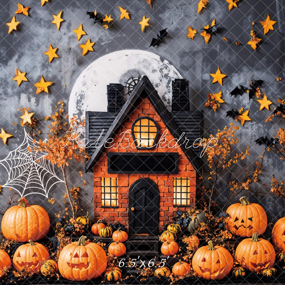 Kate Halloween Étoiles Maison hantée Citrouilles Toile de fond conçue par Emetselch - Kate Backdrop FR