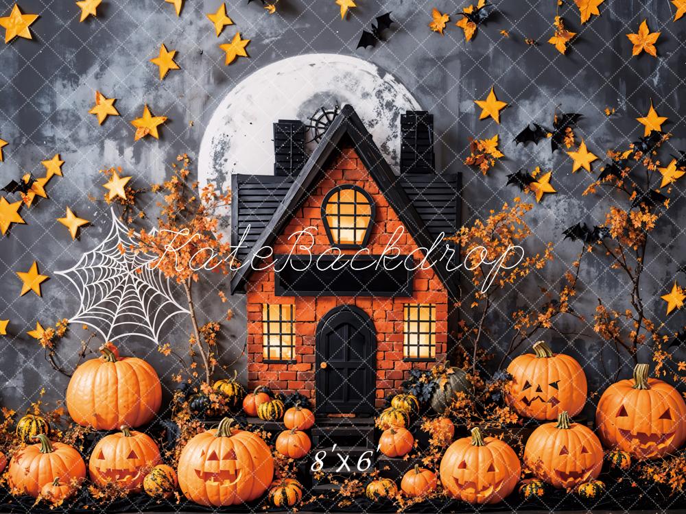 Kate Halloween Étoiles Maison hantée Citrouilles Toile de fond conçue par Emetselch - Kate Backdrop FR