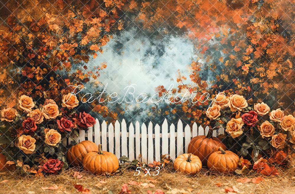 Kate Automne Citrouille Rosière Clôture Toile de fond conçue par Emetselch - Kate Backdrop FR