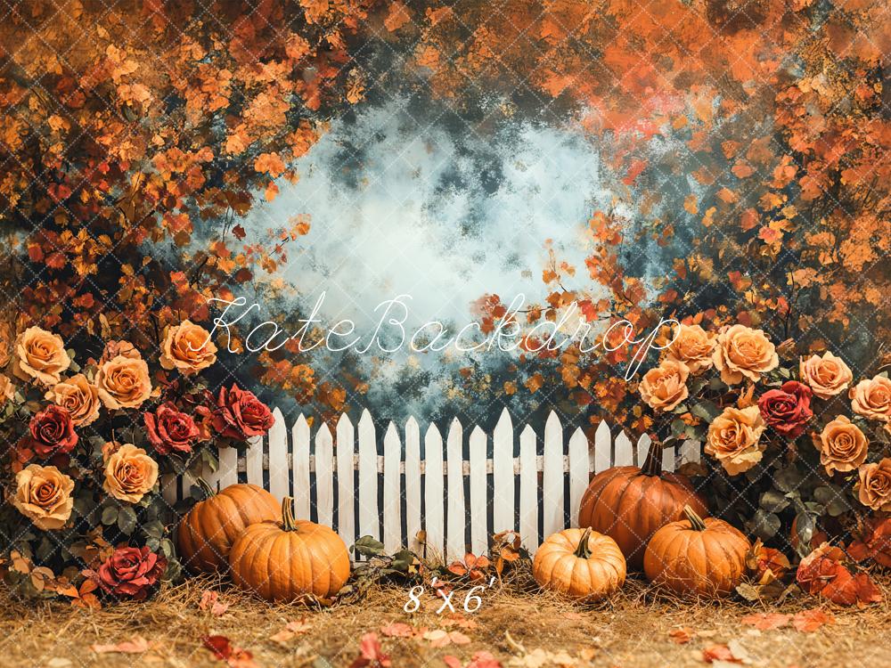 Kate Automne Citrouille Rosière Clôture Toile de fond conçue par Emetselch - Kate Backdrop FR