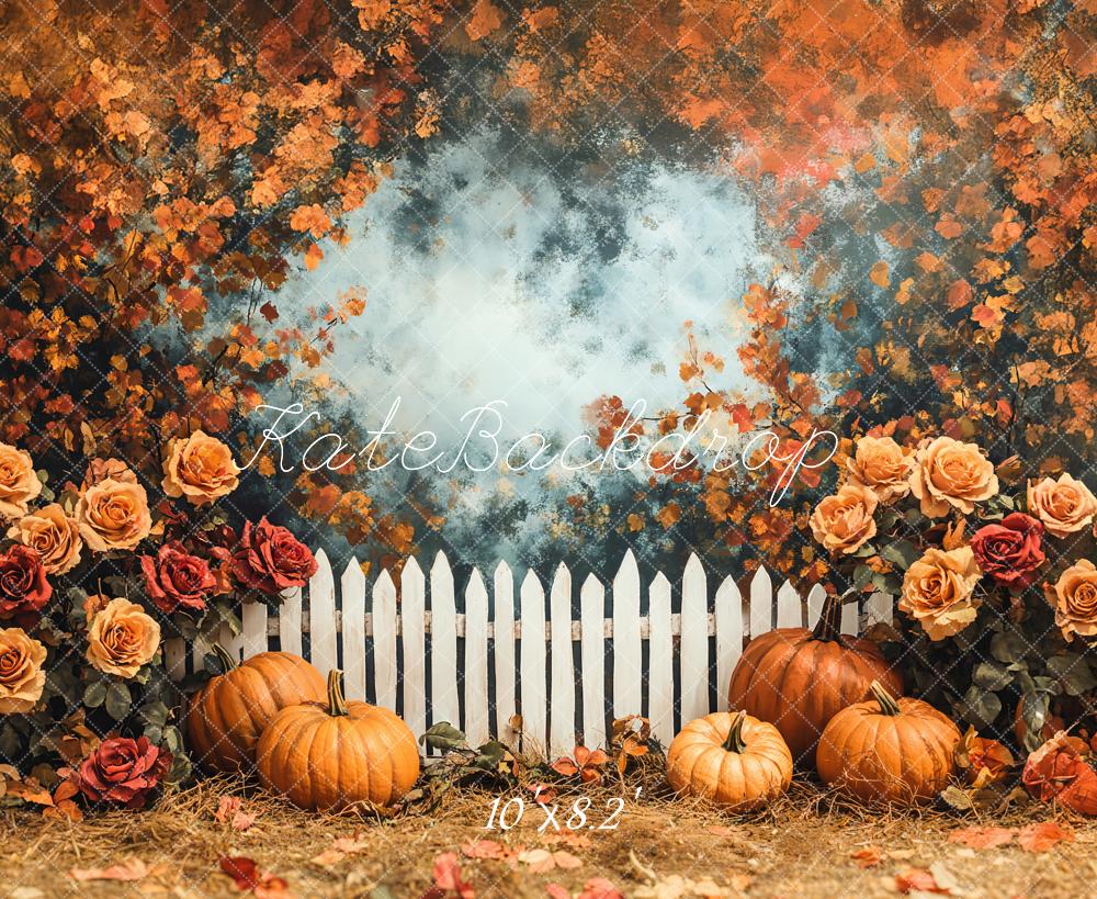 Kate Automne Citrouille Rosière Clôture Toile de fond conçue par Emetselch - Kate Backdrop FR