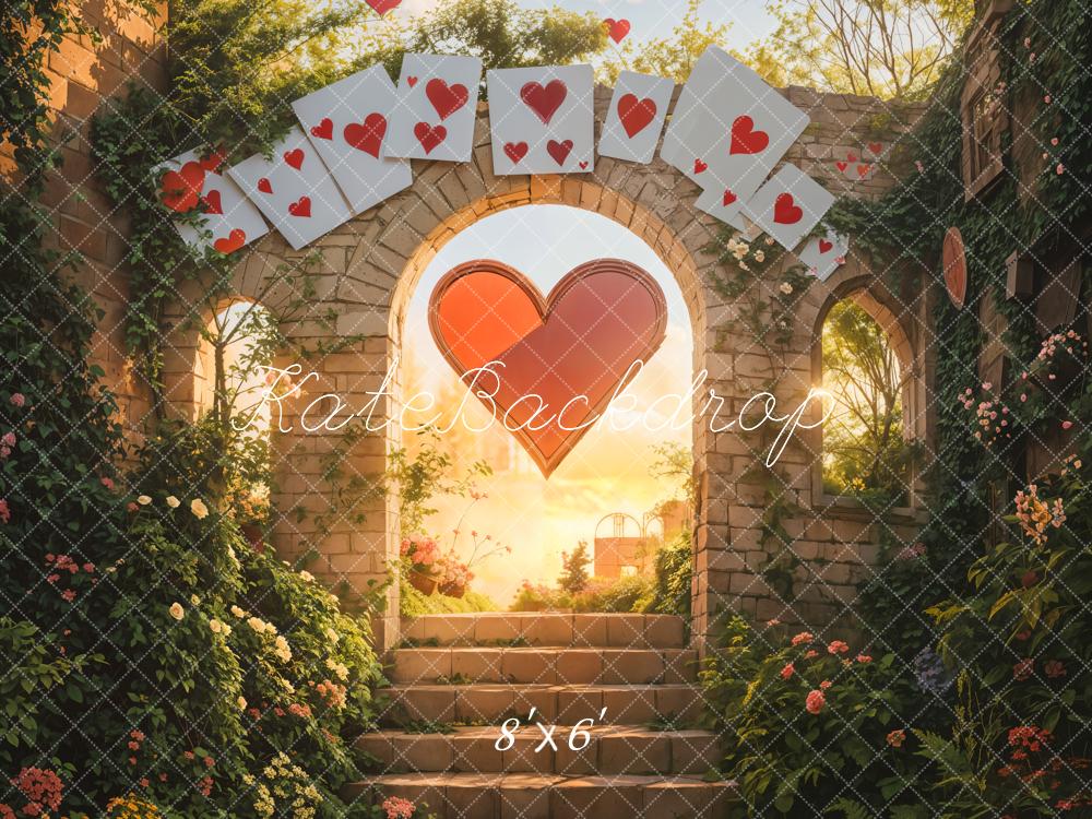 Kate Saint Valentin Cœur Mur de briques Arche Poker Toile de fond conçue par Emetselch - Kate Backdrop FR