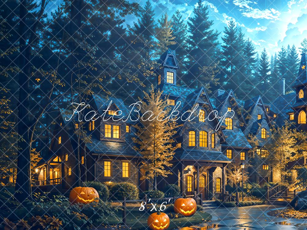 Kate Halloween Citrouille Chalet Forêt Toile de fond conçue par Emetselch - Kate Backdrop FR