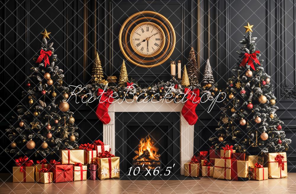 Kate Sapin de Noël Cheminée Horloge Mur Rétro Toile de fond conçue par Emetselch - Kate Backdrop FR