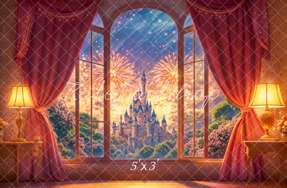 Kate Fantastique Château Fenêtre Feu d'artifice Toile de fond conçue par Emetselch - Kate Backdrop FR