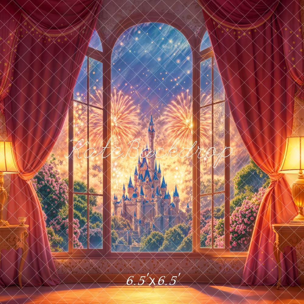 Kate Fantastique Château Fenêtre Feu d'artifice Toile de fond conçue par Emetselch - Kate Backdrop FR