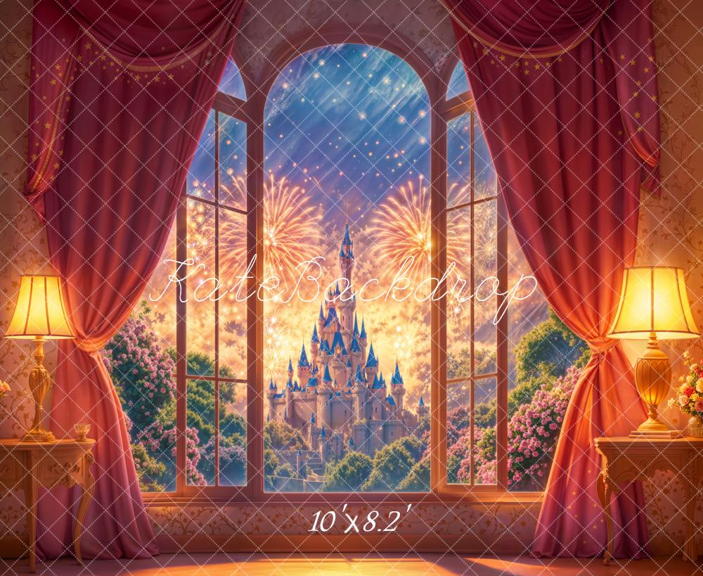 Kate Fantastique Château Fenêtre Feu d'artifice Toile de fond conçue par Emetselch - Kate Backdrop FR