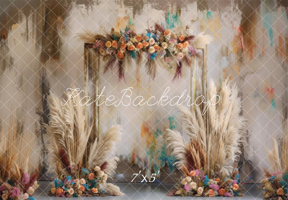 Kate Bohème Fleurs Pampas Porte Toile de fond conçue par Mini MakeBelieve - Kate Backdrop FR