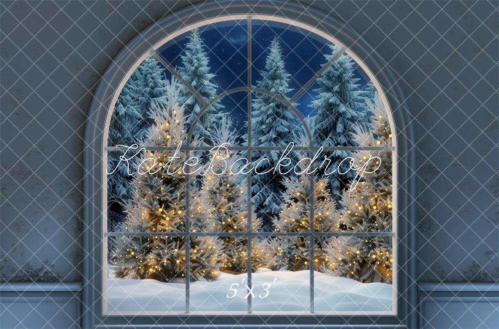Kate Noël Nuit Neige Fenêtre voûtée Toile de fond conçue par Mini MakeBelieve - Kate Backdrop FR