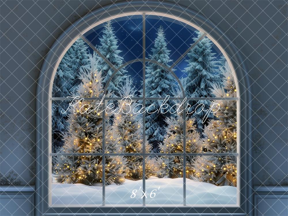 Kate Noël Nuit Neige Fenêtre voûtée Toile de fond conçue par Mini MakeBelieve - Kate Backdrop FR