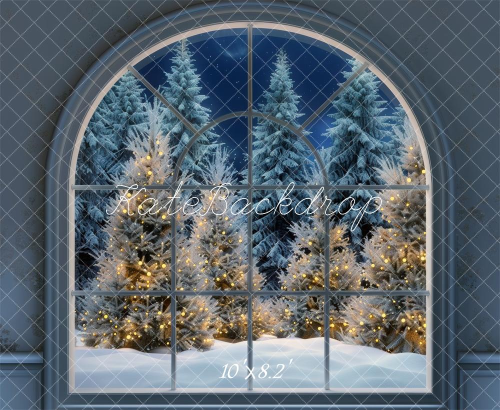 Kate Noël Nuit Neige Fenêtre voûtée Toile de fond conçue par Mini MakeBelieve - Kate Backdrop FR