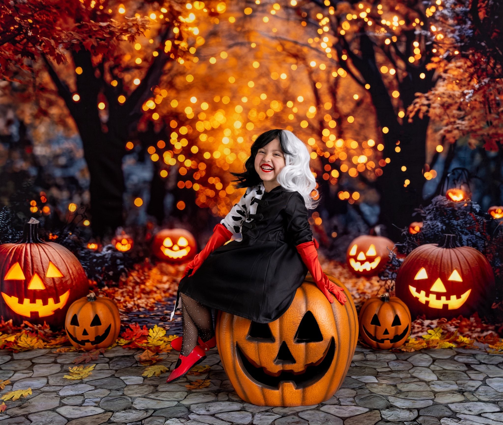 Kate Halloween Citrouille Lumières Chemin Toile de fond conçue par Mini MakeBelieve - Kate Backdrop FR