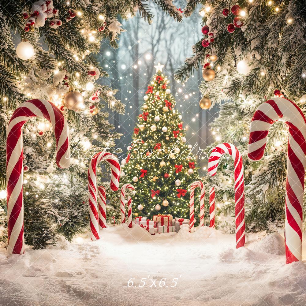 Kate Sapin de Noël Canne à sucre Forêt Lumière Toile de fond conçue par Emetselch - Kate Backdrop FR