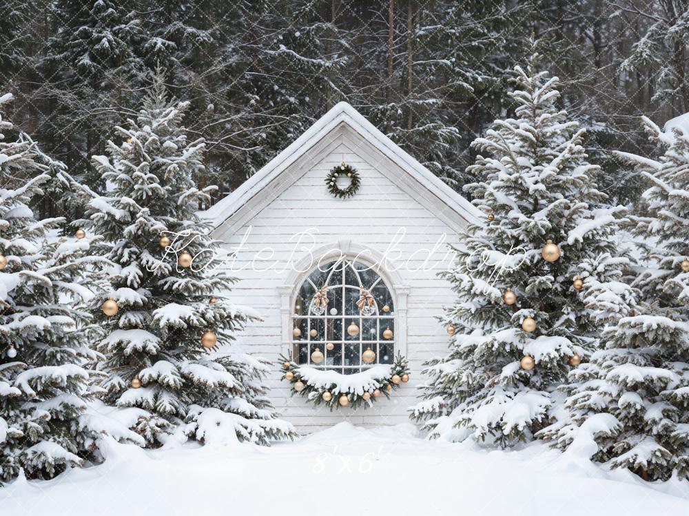 Kate Noël Neige Cabane Forêt Toile de fond conçue par Emetselch - Kate Backdrop FR