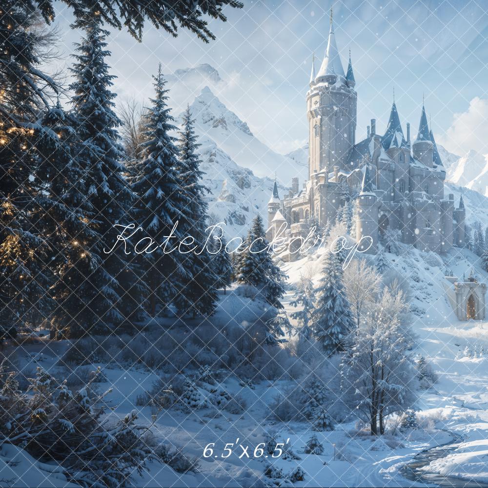 Kate Hiver Forêt Château Neige Montagne Toile de fond conçue par Emetselch - Kate Backdrop FR