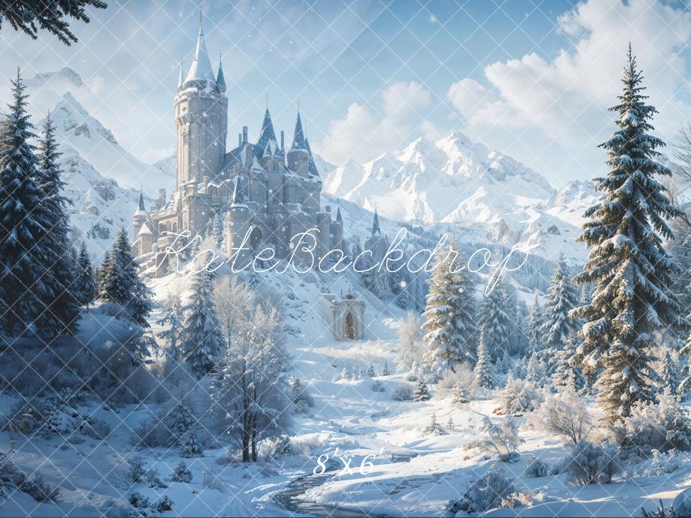 Kate Hiver Forêt Château Neige Montagne Toile de fond conçue par Emetselch - Kate Backdrop FR