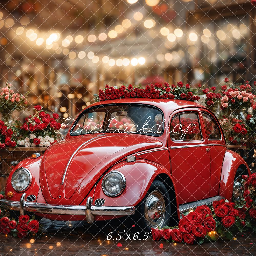 Kate Saint Valentin Vintage Voiture Rouge Roses Toile de fond conçue par Emetselch - Kate Backdrop FR