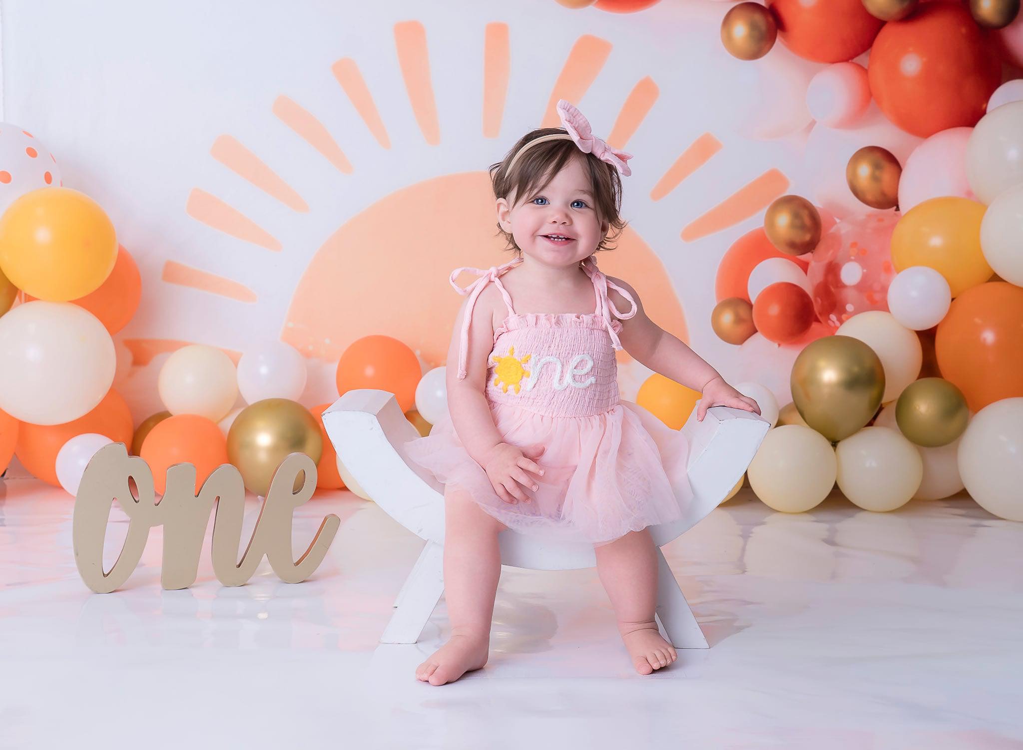 Kate Cake smash Ballons Lever du soleil Toile de fond conçue par Mandy Ringe - Kate Backdrop FR
