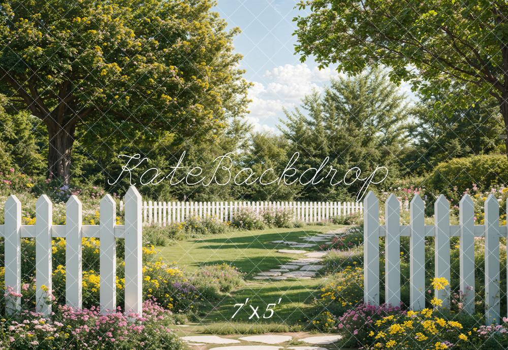 Kate Printemps Jardin Chemin Clôture blanche Toile de fond conçue par Emetselch - Kate Backdrop FR