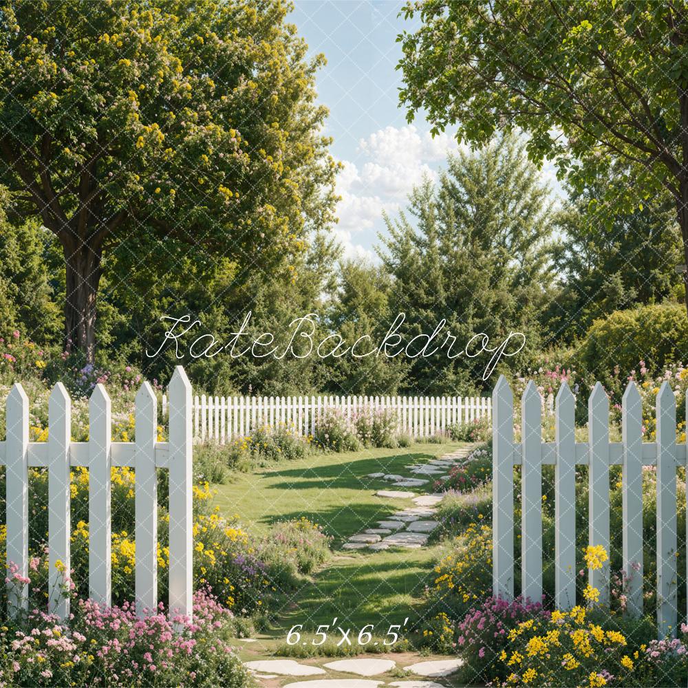 Kate Printemps Jardin Chemin Clôture blanche Toile de fond conçue par Emetselch - Kate Backdrop FR
